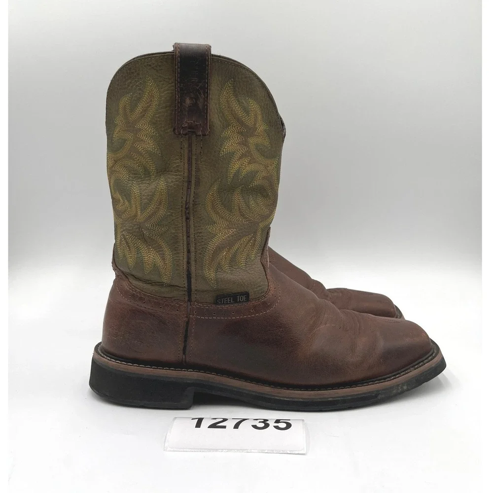 Justin Wide Steel Toe Stampede Work Boots Mens 11.5EE Brown Leather Wk4688